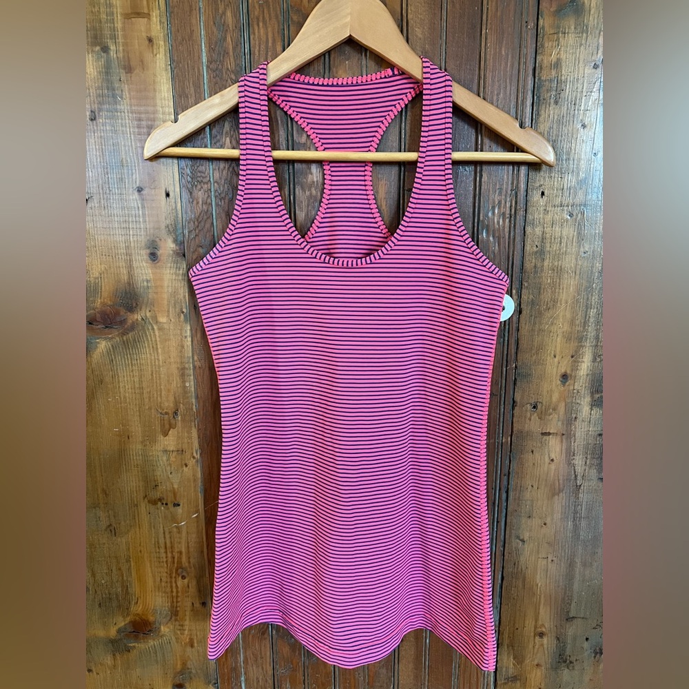 lululemon athletica Pink and Navy Blue Striped Racerback Tank Top Size 8